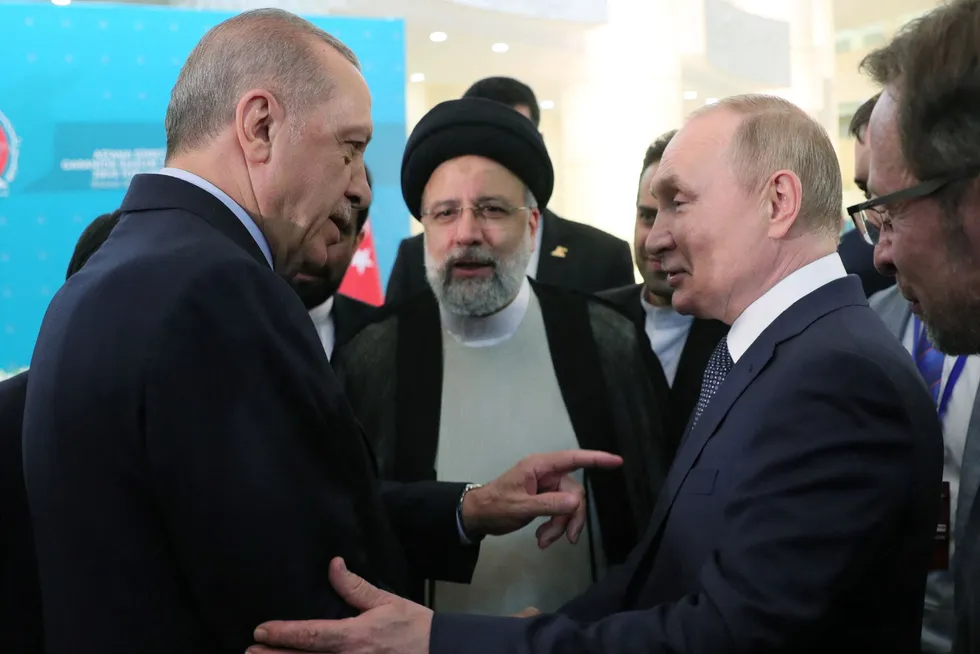 Meeting: (from left) Turkish President Recep Tayyip Erdogan, Iranian President Ebrahim Raisi and Russian President Vladimir Putin at the end of the summit in Tehran