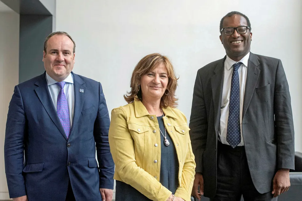 Net-zero goal: (left to right) Scottish Energy Minister Paul Wheelhouse, OGTC chief executive Colette Cohen and UK Energy Minister Kwasi Kwarteng