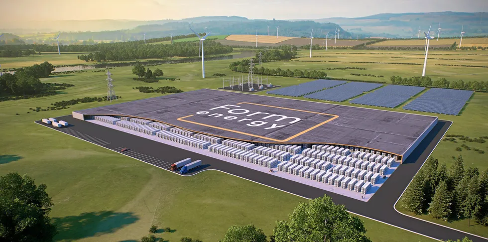 A rendering of a large Form Energy iron-air battery facility.