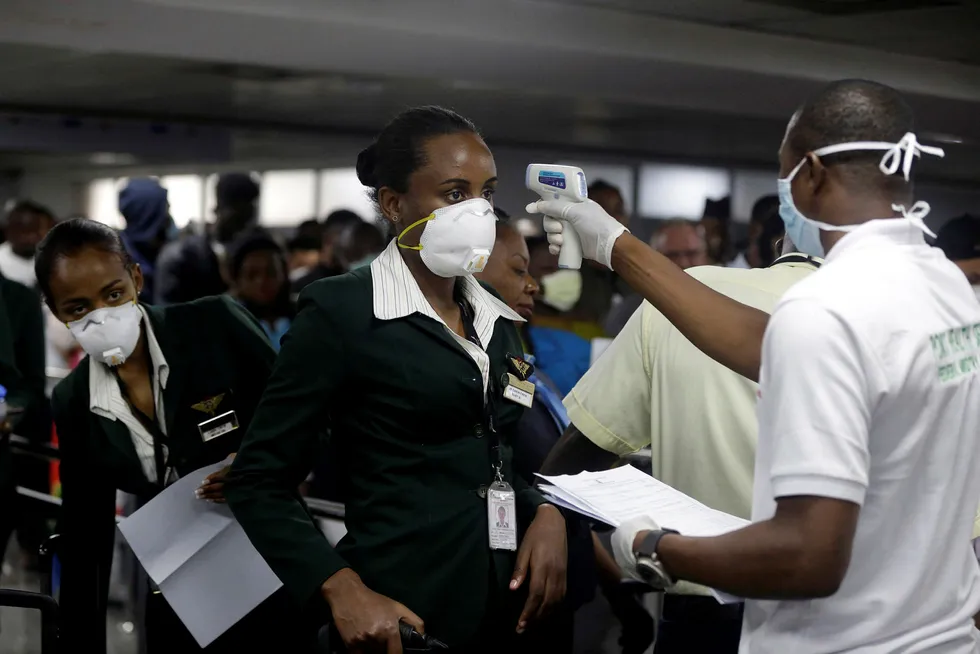 Covid-19: health officials screen passengers arriving at Murtala Muhammed International Airport in Lagos