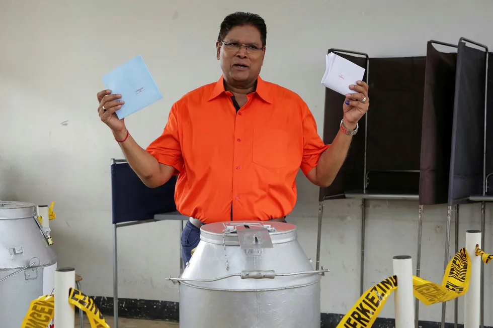 Change: former police commissioner Chan Santokhi, of Suriname's Progressive Reform Party, looks set to lead the country after his coalition beat President Desi Bouterse's incumbent party
