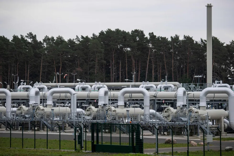 En mottaksstasjon i Lumin, Tyskland, for den ennå ikke tilkoblede gassledningen Nord Stream 2. Redusert russisk gasseksport driver opp Europas strømpriser.