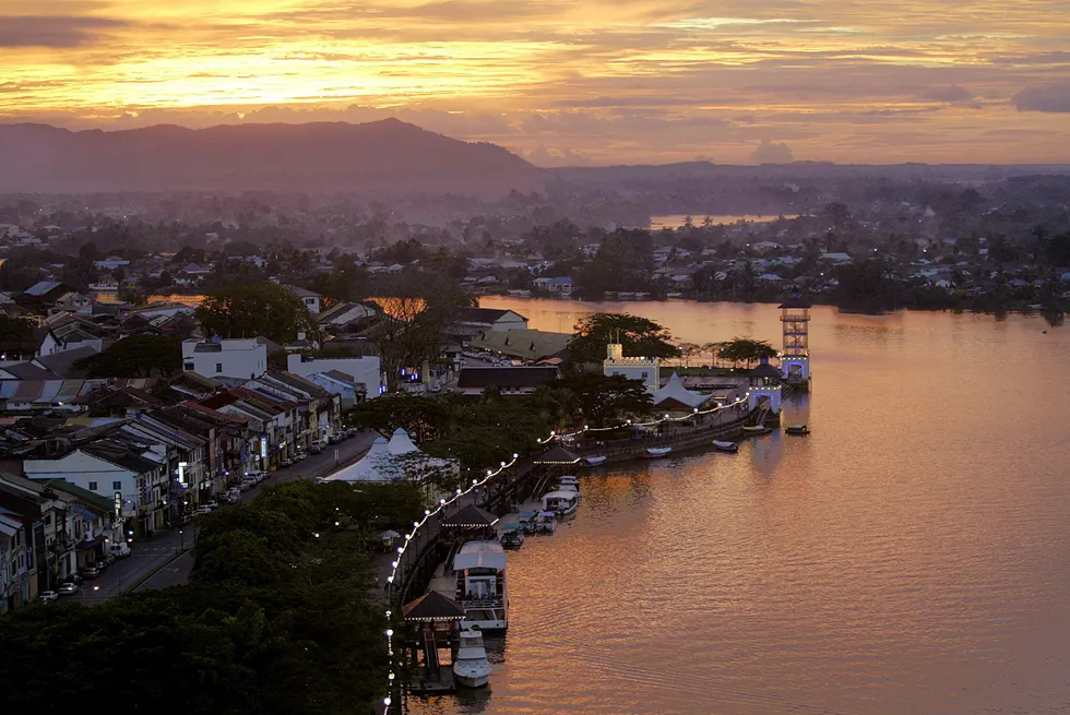 Sunset in Sarawak: a view of Kuching waterfront in the state of Sarawak