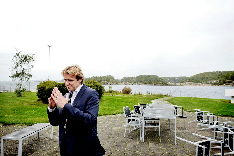 Frode Jensen overtok i fjor som administrerende direktør for hardt prøvede National Oilwell Varco Norway, som har hovedkontor her ved Korsvikfjorden øst for Kristiansand. Foto: Jacob Buchard