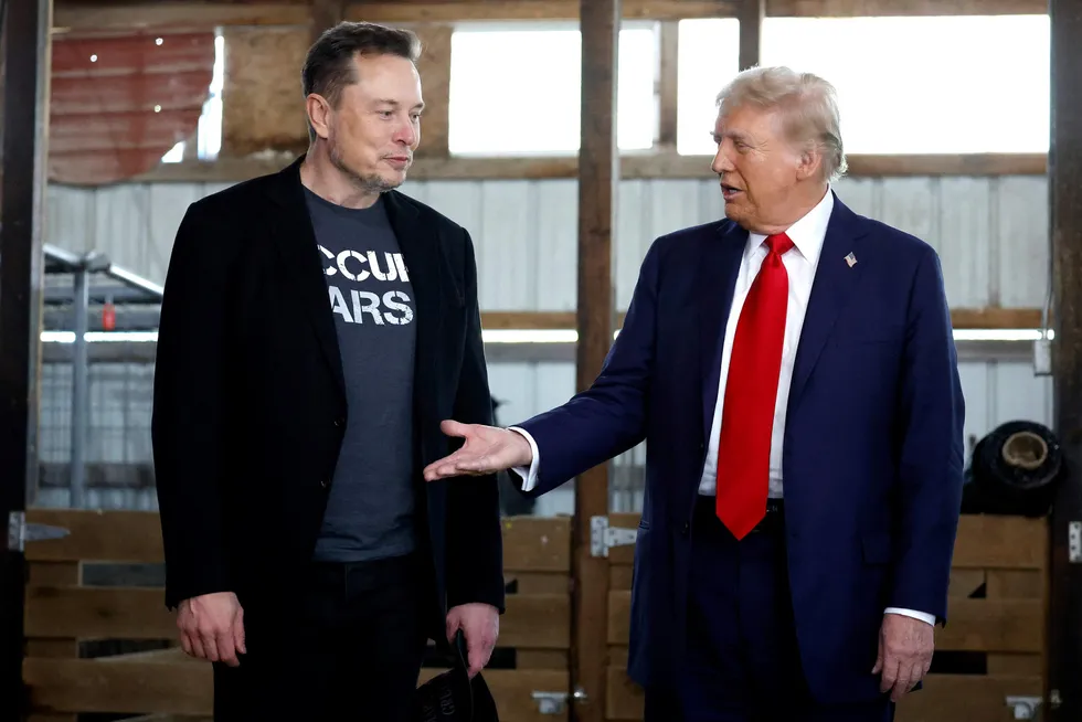 Donald Trump har utpekt Elon Musk til å lede et nytt departement for effektivisering sammen med tidligere presidentkandidat Vivek Ramaswamy. Her fra innspurten av valgkampanjen i Butler, Pennsylvania.