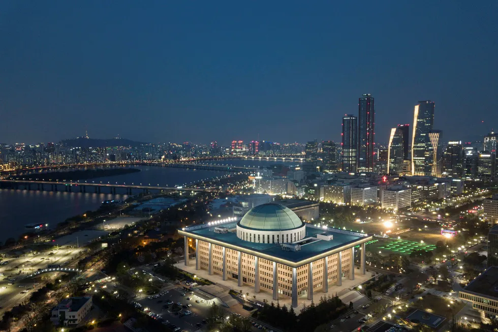 Downtown Seoul: South Korea's National Assembly building in the Yeouido district