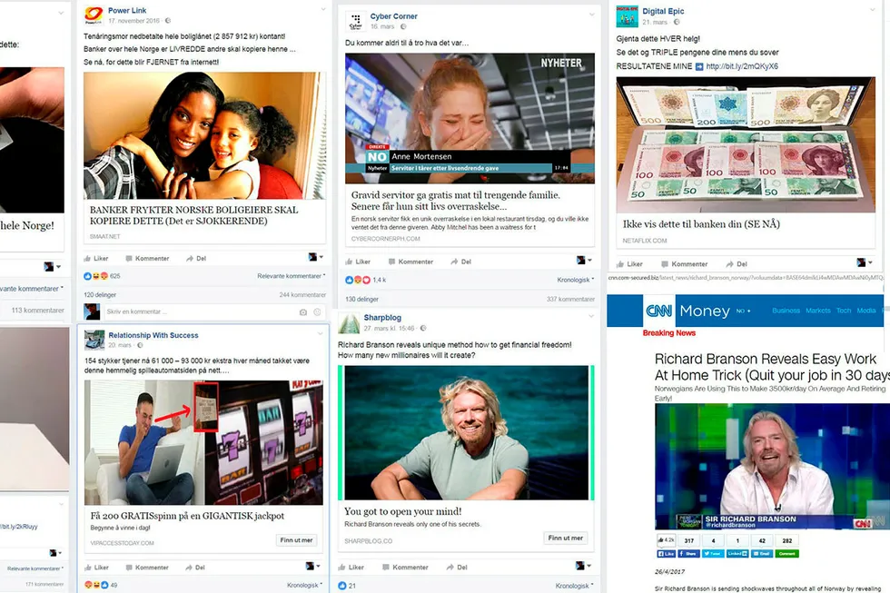 Falske annonser med kjente og ukjente spres på Facebook.