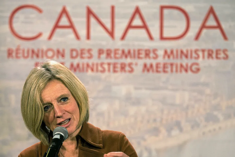 Production cuts: Alberta Premier Rachel Notley speaks to the press following the First Ministers' Meeting in Montreal, Quebec, on 7 December