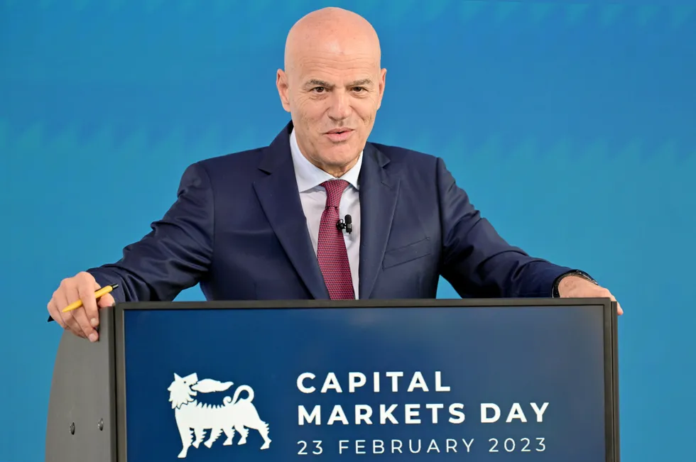Exploration confidence: Eni chief executive Claudio Descalzi speaking to analysts in Rome on 23 February 2022.
