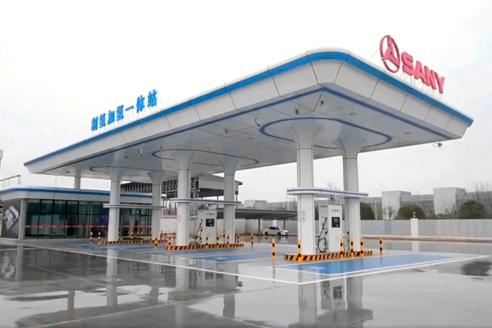 The Sany Green Electric Hydrogen Production and Hydrogen Refueling Integrated Station outside the Sany Zhilian Heavy Truck Industrial Park in Changsha Economic and Technological Development Zone.