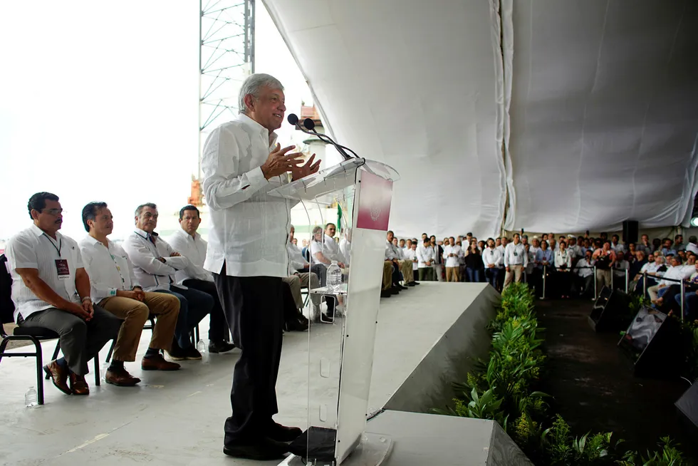 New president: Lopez Obrador speaks on refining strategy over the weekend in Paraiso, in the Mexican state of Tabasco