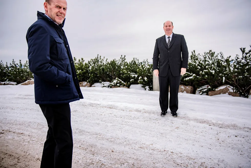 Fra venstre: Stig Kvendseth, kommunikasjonsdirektør for ConocoPhillips Norge og Ryan Lance, sjef for ConocoPhillips. Foto: Fartein Rudjord