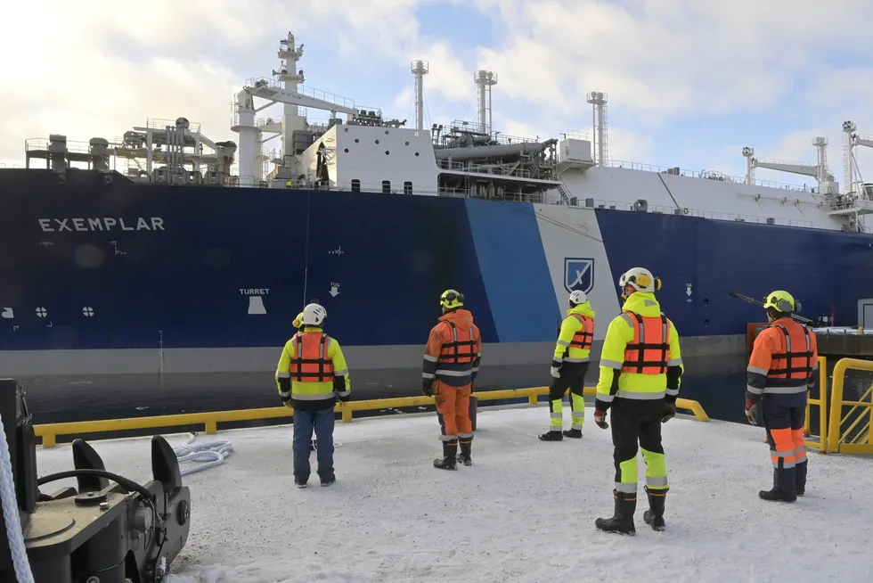 Last hope: the Exemplar FLNG vessel docked at the Inkoo LNG terminal in Finland.