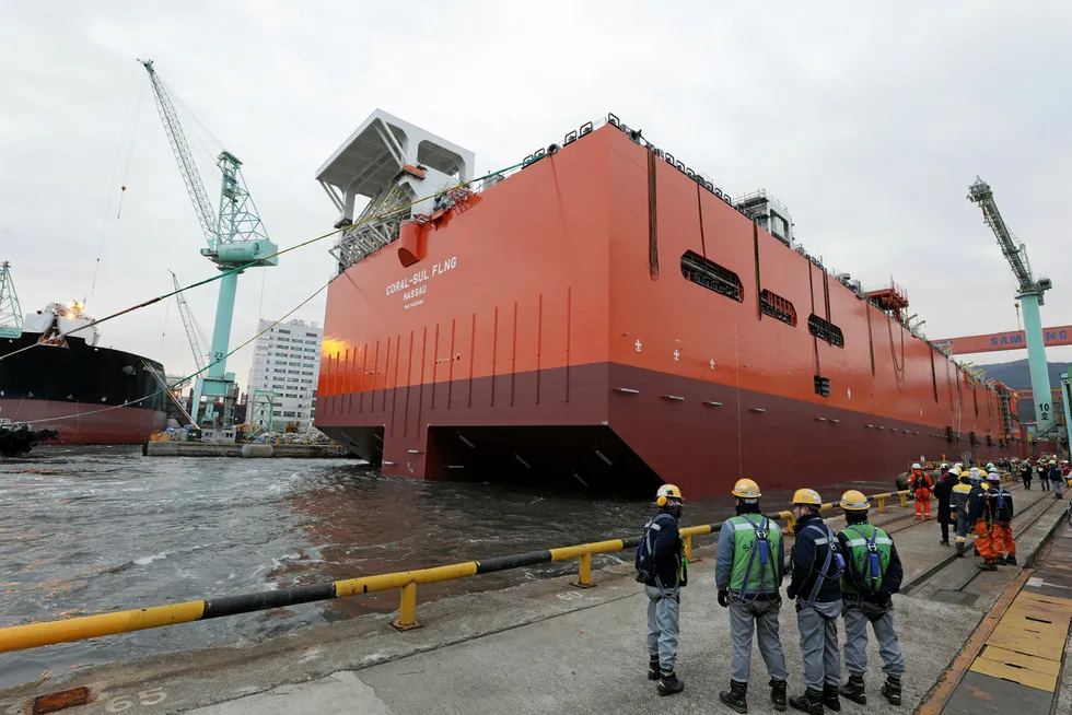 Launched: Hull for Coral Sul FLNG vessel in South Korea.