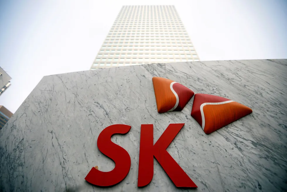 South China Sea work: the logo of SK Innovation is seen in front of its headquarters in Seoul, South Korea