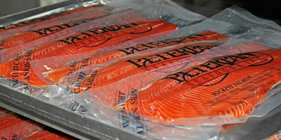 Peter Pan vacuum-packed sockeye salmon fillets.