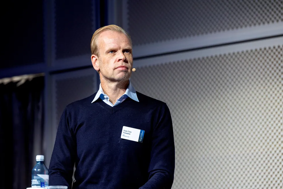 Yara-sjef Svein Tore Holsether på Pareto-konferansen.