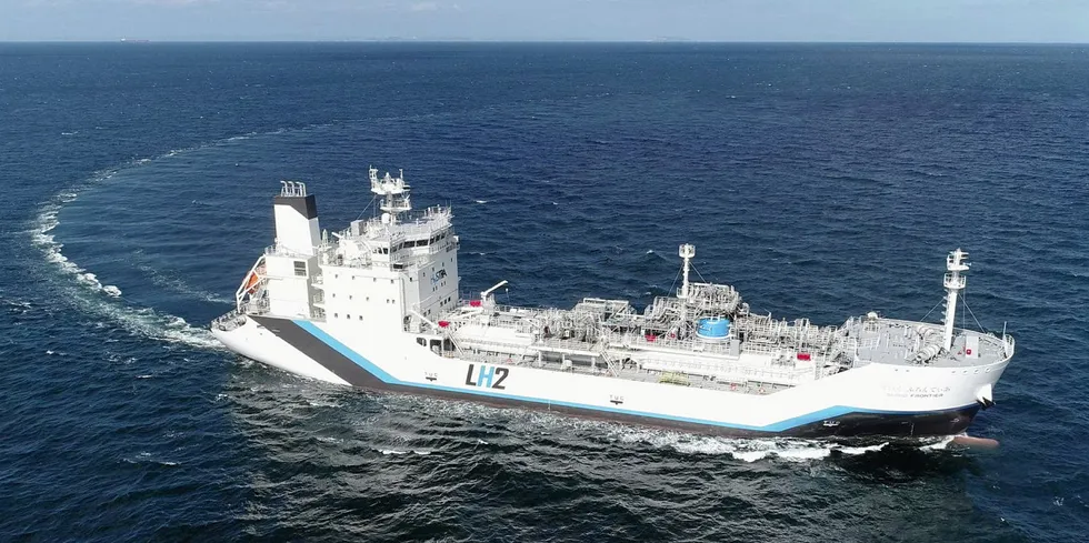 The Suiso Frontier vessel, which is taking the world's first shipment of liquid hydrogen from southern Australia to Japan.