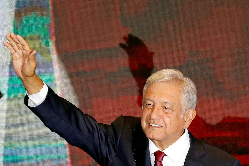 Election winner: Andres Manuel Lopez Obrador gestures to supporters in Mexico City after his victory