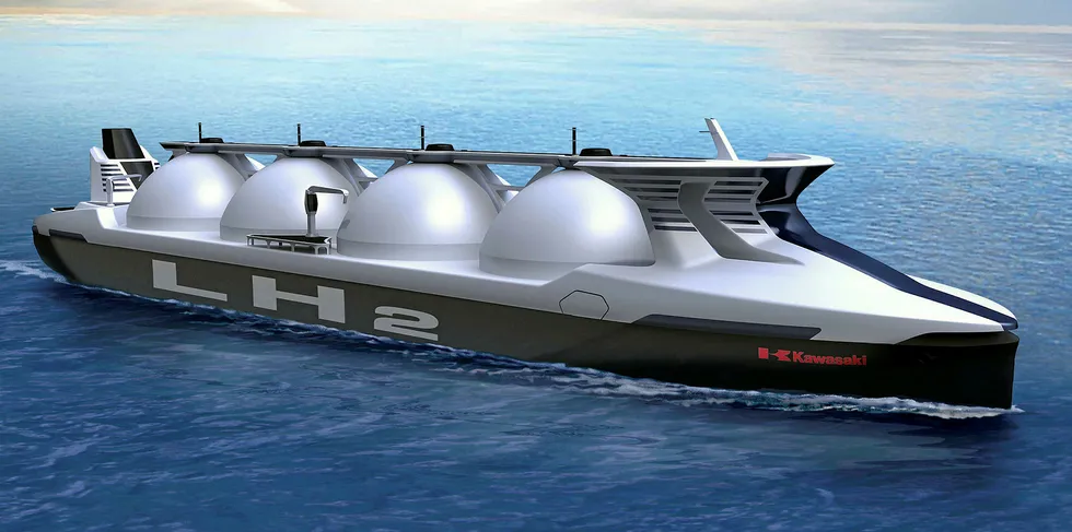 Artist's impression of Kawasaki Heavy Industry's future liquid-hydrogen vessel.