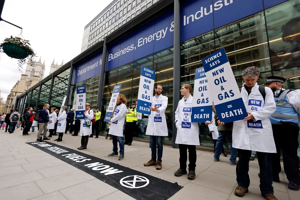 Protest: activists from XR demonstrate outside of the UK Ministry for Business, Energy & Industrial Strategy in central London