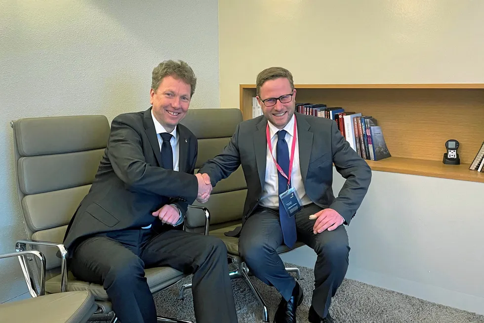 Taking over: Equinor executive vice president for Norwegian E&P Kjetil Hove (left) and Wellesley chief executive Chris Elliott (right).