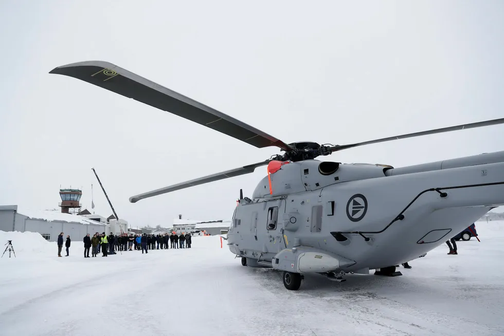 Et av de nye NH90-helikoptrene da det landet på Kjeller ved Lillestrøm i januar i fjor.
