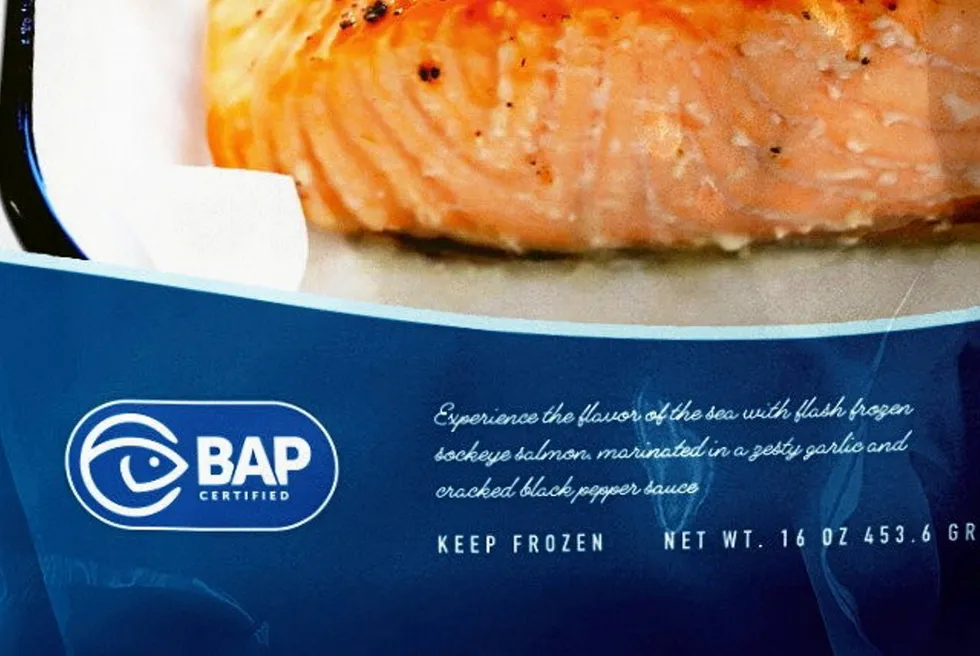 BAP logo on package of farmed salmon. New BAP logo.