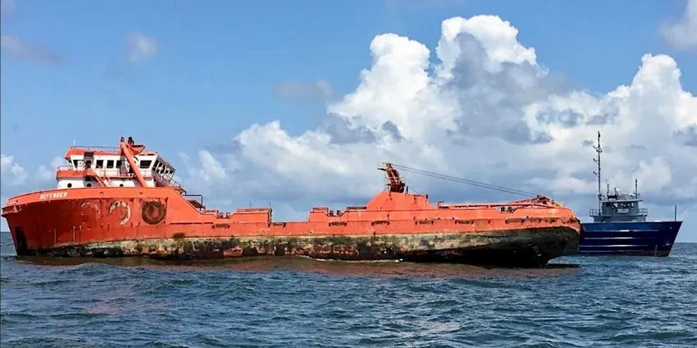 Cooke subsidiary Omega Protein's vessel Defender prior to being sunk.