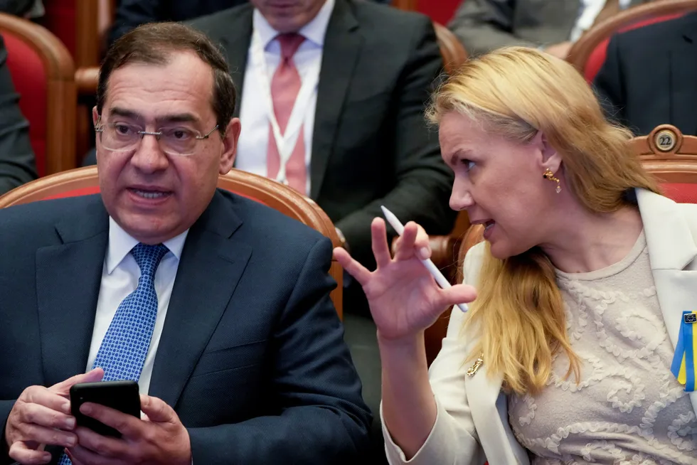 Shell deal: Egypt's Minister of Petroleum & Mineral Resources Tareq El Molla listens to EU Energy Commissioner Kadri Simson at an event in Cairo in early 2023.