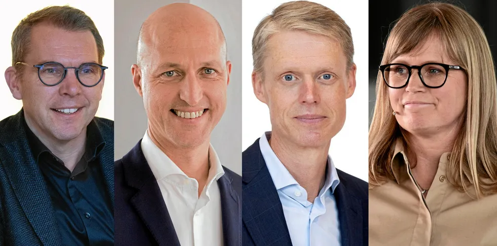 Will one of these be the new CEO of Statkraft? From left: Steffen Syvertsen (Å Energi), Sven Utermöhlen (RWE), Henrik Poulsen (former Orsted), and Birgitte Ringstad Vartdal (Statkraft).