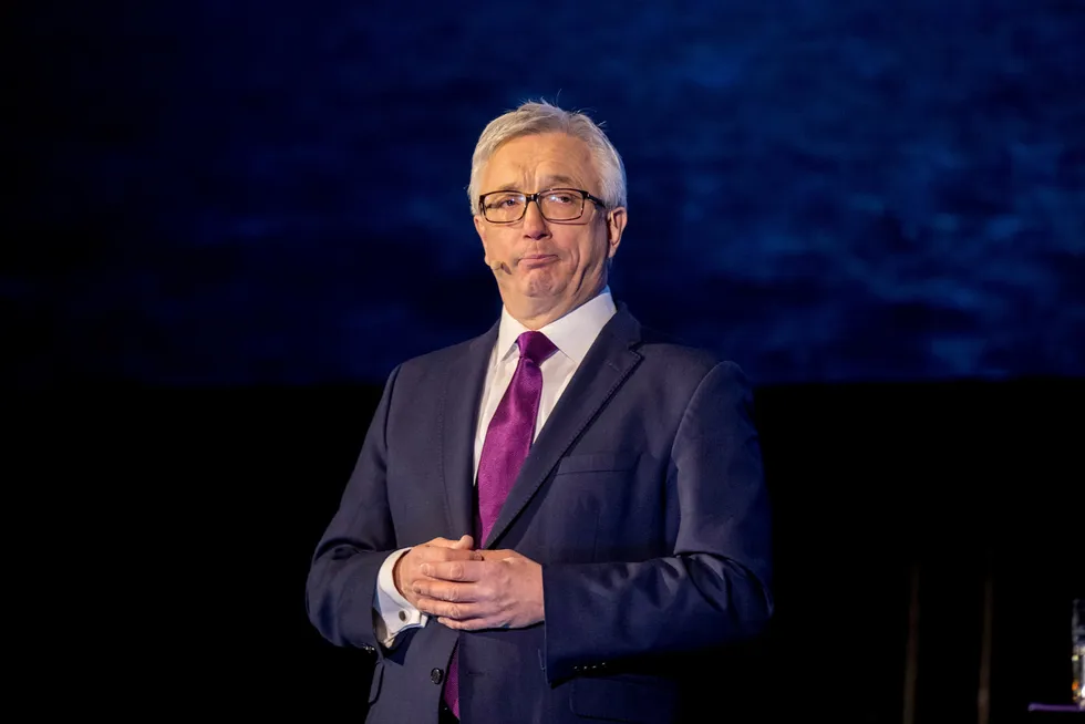 Karl Eirik Schjøtt-Pedersen er innstilt som ny riksrevisor. Her avbildet på Norsk olje og gass' årskonferanse i 2019.