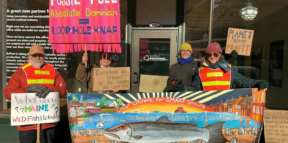 Local Citizens for SMART Growth documented protestors outside of Nordic Aquafarms' storefront in 2018.