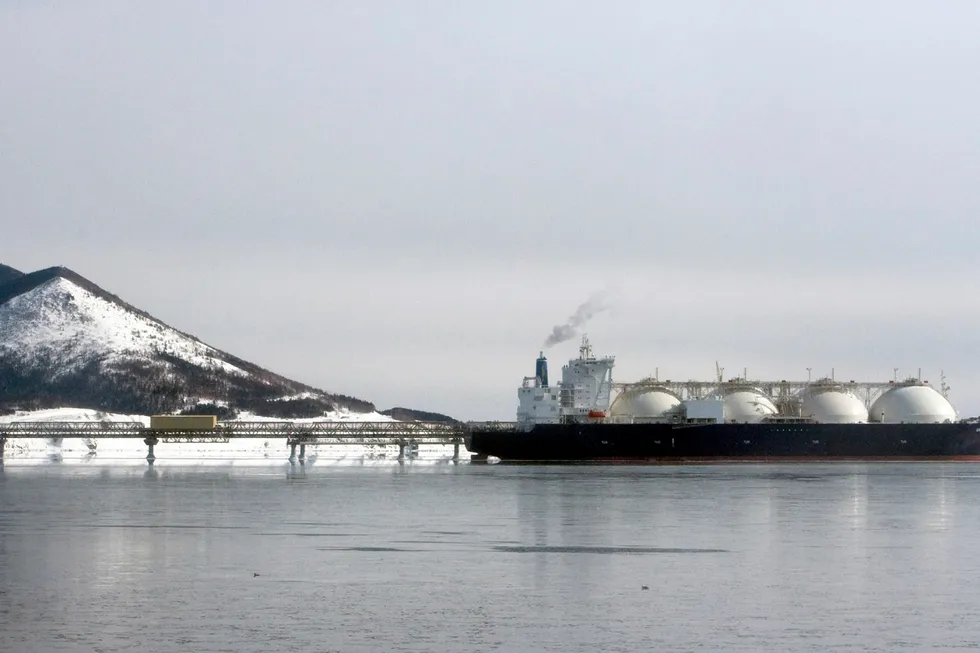 Gas under threat: an LNG carrier anchored at a loading jetty near the Sakhalin 2 LNG plant at Prigorodnoye on Sakhalin Island, in Russia's far east