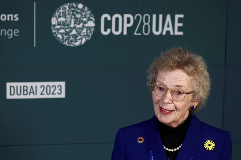 Mary Robinson, chair of ‘The Elders’, and Ireland’s former president, speaks on the sidelines of COP28 in Dubai.