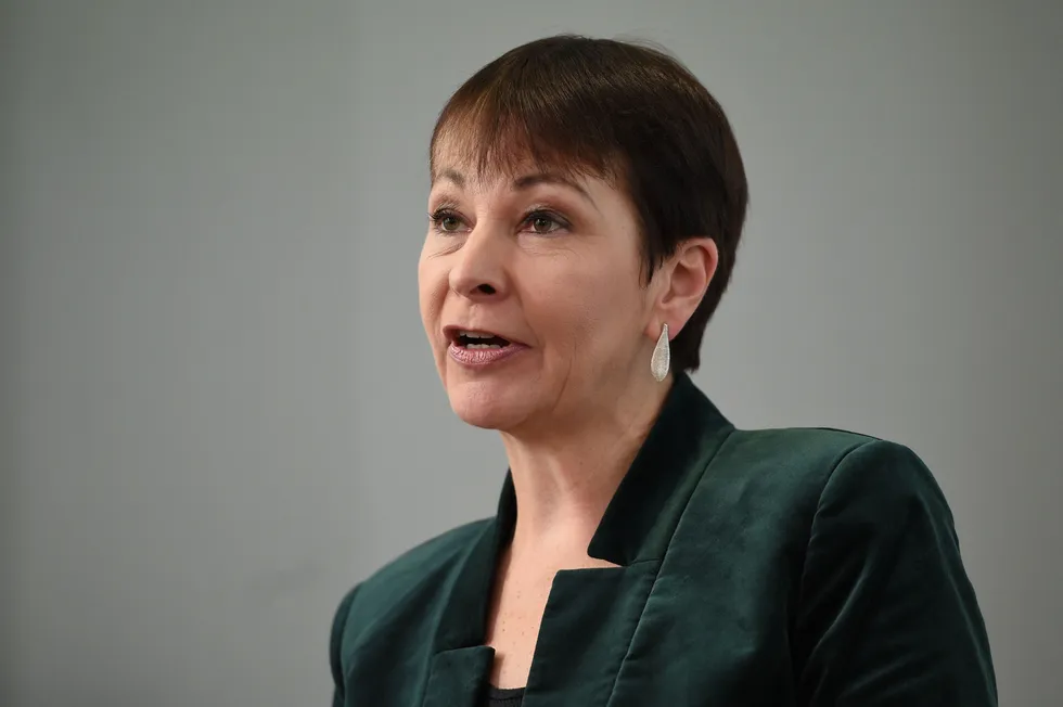 Blow the budget: Green party MP Caroline Lucas speaking in London.