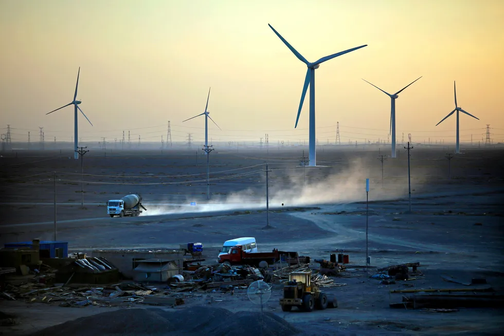 Second wind: A construction site near a wind farm in China’s Gansu province. The World Bank says China will need to increase solar and wind generation capacity to 1700 gigawatts by 2030 from the current target of 1200 GW