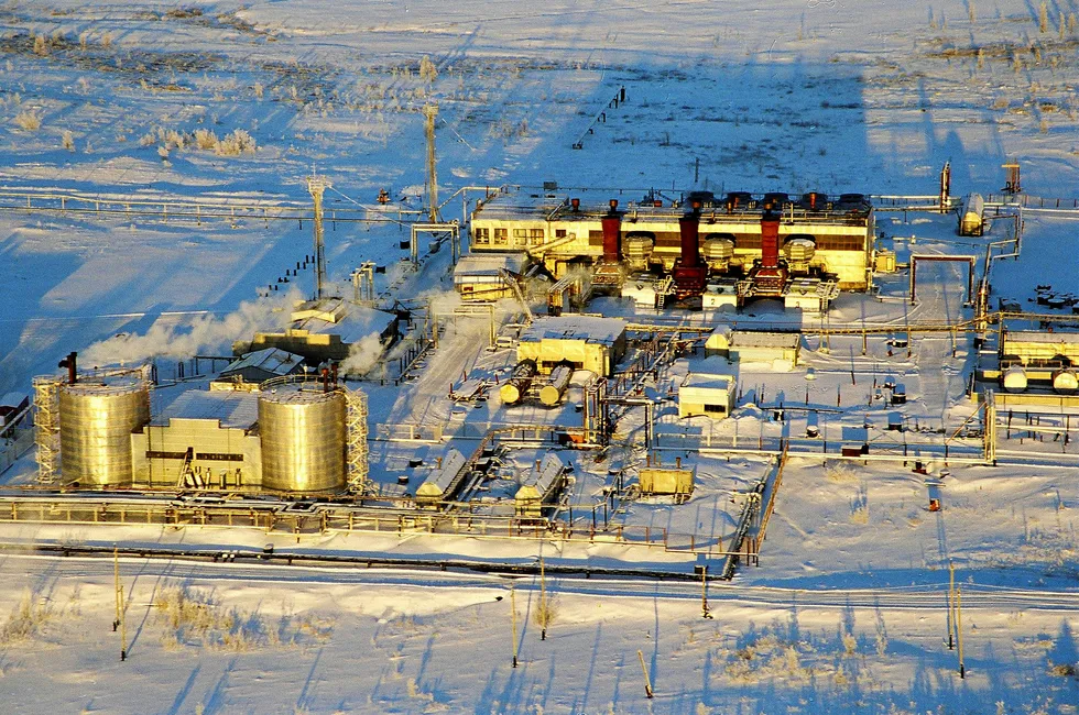 Gas neighbour: processing facilities at the Gazprom-operated Medvezhye superlarge gas field that lies close to the Pandinsky block in Russia