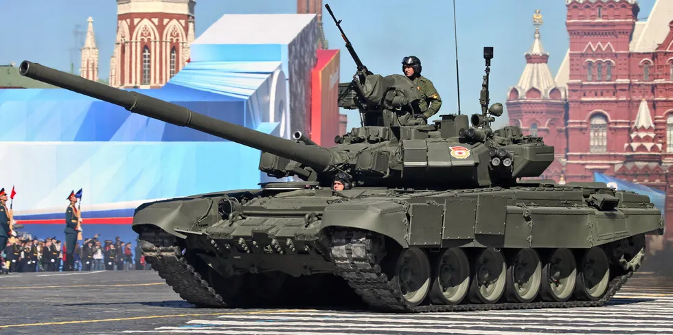 Russian tanks at a military parade in Moscow, 2013.