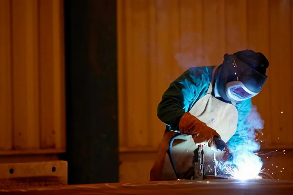 Key contract: Welding work being undertaken at Corinth Pipeworks' facility in Greece.