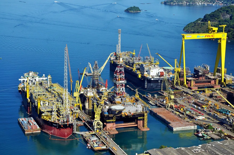 One of the rigs: the semi-submersible Urca at BrasFels shipyard in Brazil