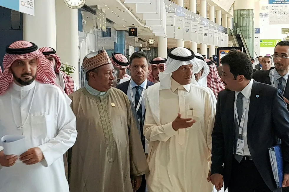 Deal: Opec secretary general Mohammad Barkindo (left) and Saudi Energy Minister Prince Abdulaziz bin Salman in Abu Dhabi late last year