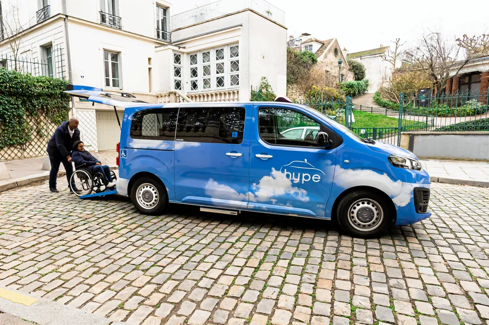A Citroën van converted to a passenger taxi able to accommodate wheelchair users, operated by Hype in Paris.