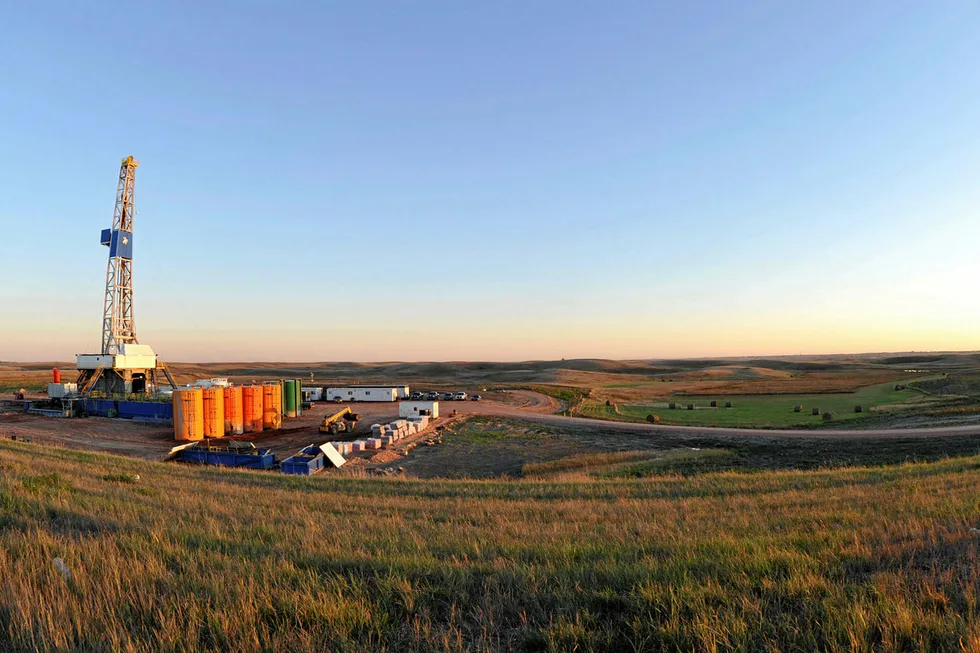 Infrastructure: a rig in the Bakken shale play near Stanley, North Dakota