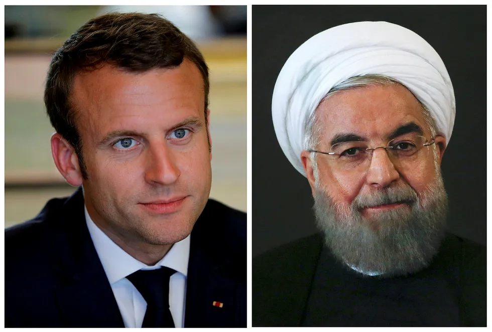 Frankrikes president Emmanuel Macron og Irans president Hassan Rouhani vil forsøke å bevare atomavtalen. Foto: Philippe Wojazer/Alessandro Bianchi/Reuters/NTB Scanpix