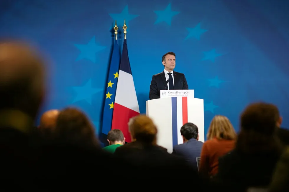 President Emmanuel Macron speaking in Brussels on Friday.