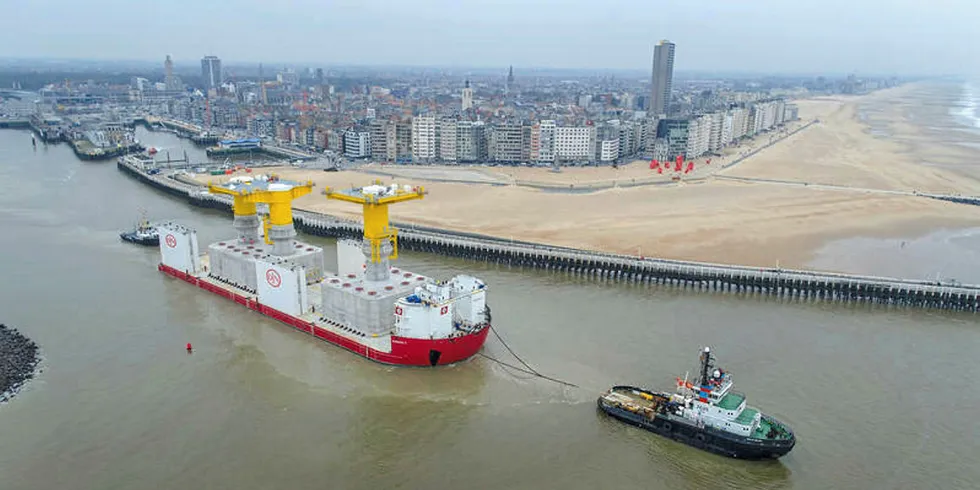 Foundations leave the Port of Ostend.
