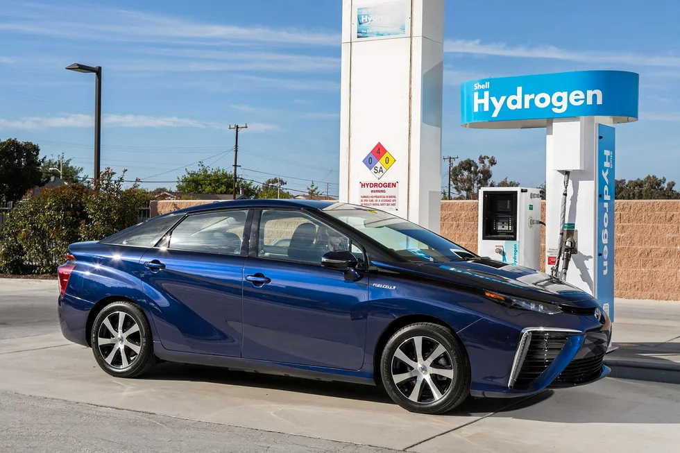 A Toyota Mirai at a Shell refuelling station in California. Shell closed six of its seven H2 filling stations in California in February.