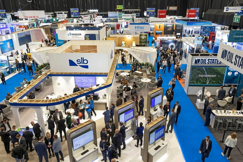 Visitors at the Offshore Europe 2023 conference and trade show in Aberdeen, Scotland.