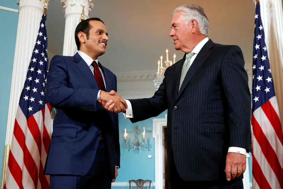Support: Qatari Foreign Minister Sheikh Mohammed bin Abdulrahman Al Thani and US Secretary of State Rex Tillerson